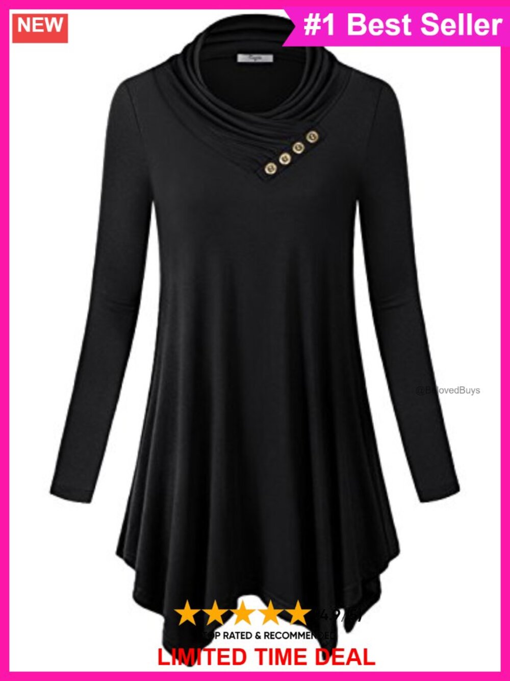 Cowl Neck Plaid Tunic Top Asymmetrical Long Blouse for Women